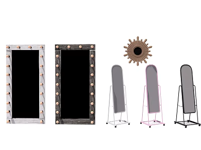 Stylish Lighted Vanity Mirrors Floor Standing Options And Sunburst Decorative Design 3d model