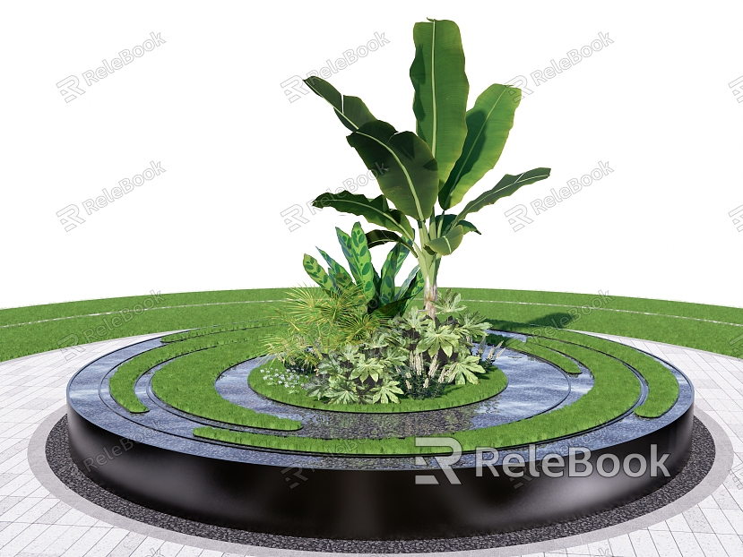 Modern Waterscape Sketches Gardening Sketches Flowers and Plants Combination Round Tree Pond model