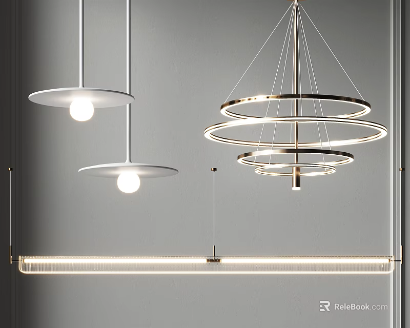 Modern Pendant Lights With Circular Rings And Long Linear Design For Interior Decor 3d model