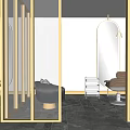 Modern Beauty Hair Salon Interior With Glass Partitions Gold Frames And Marble Flooring