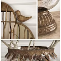 Decorative Ornament Set With Birdcage Glass Vases Dried Branches Pedestal Bases On Wooden Tabletop
