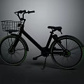 Black Bicycle With Front Basket Green Accent Wheels Modern Design Against Gray Background