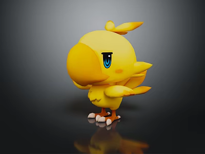 Cute Yellow Cartoon Bird 3D Model With Blue Eyes And Orange Feet 3d model