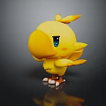 Cute Yellow Cartoon Bird 3D Model With Blue Eyes And Orange Feet