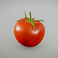 Ripe Red Tomato With Green Stem And Leaves On Gray Background