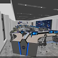 Modern Control Room Interior With Multiple Monitoring Screens Control Consoles And Office Chairs