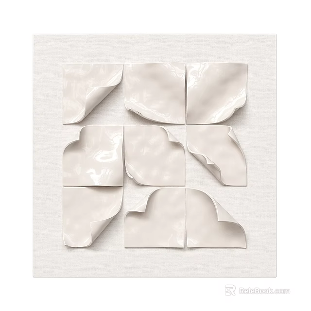 Abstract Painting With Irregular Light Colored Glossy Paper Shapes On Canvas Texture Grid Arrangement 3d model 