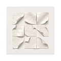 Abstract Painting With Irregular Light Colored Glossy Paper Shapes On Canvas Texture Grid Arrangement