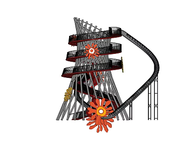 Amusement Rides With Spiral Track And Orange Flower Decorations On Steel Frame 3d model