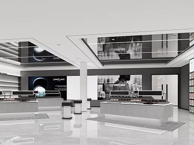 Modern Specialty Store Interior With Display Counters And Spacious Layout 3d model
