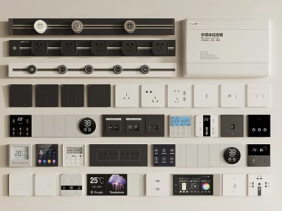 Daily Electrical Appliances For Home Use Including Switch Panels Sockets And Black White Control Panels 3d model
