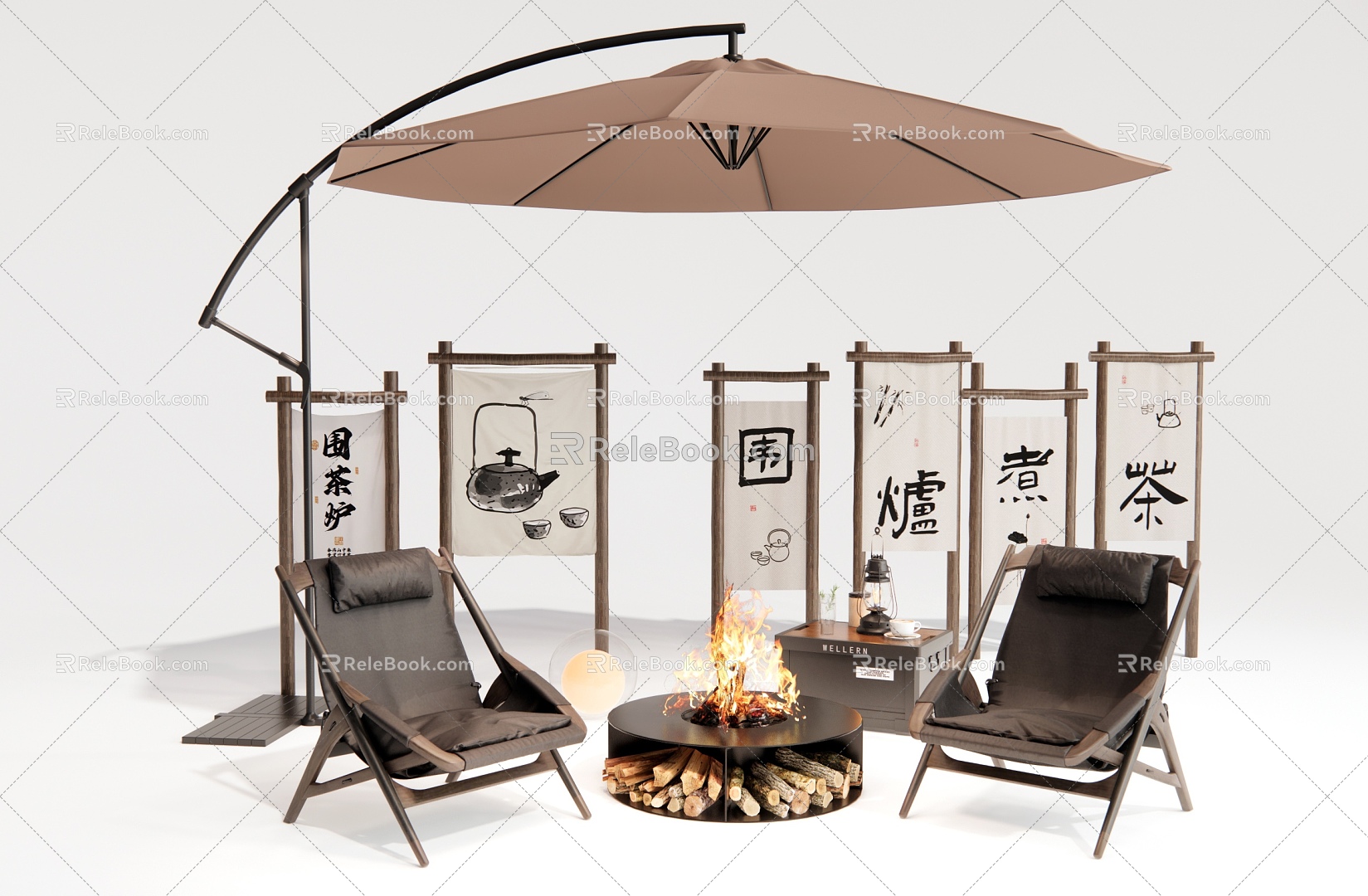 Outdoor Chair Recliner Leisure Chair Furnace Tea Cooking Stove Camping Exterior Pendulum 3d model