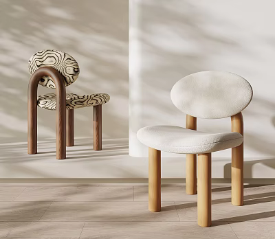 Modern Dining Chairs With Zebra Pattern And White Round Backrest Wooden Legs 3d model