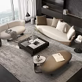 Modern Living Room Sofa And Coffee Table Set With Decorative Pillows And Area Rug