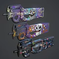 Colorful Graffiti Designed Firearms With Cartoon Skull Patterns And Vibrant Artwork 3d model