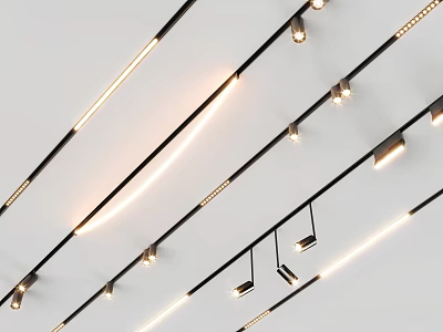 Modern Ceiling Mounted Downlights And Spotlights With Track Design For Bright Illumination 3d model