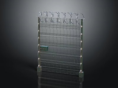 Decorative Metal Fence With Grid Panel Design Top Spikes Vertical Posts And Stable Base 3d model