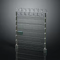 Decorative Metal Fence With Grid Panel Design Top Spikes Vertical Posts And Stable Base 3d model