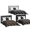 Double Bed With Gray Brown Headboard Quilted Diamond Pattern Bedding And White Pillows 3d model