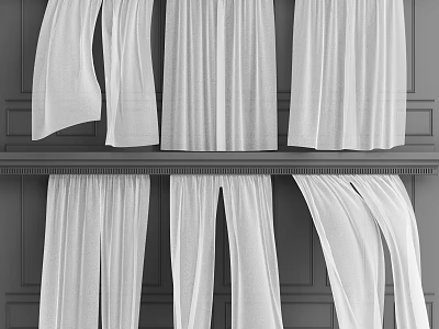 White Sheer Curtains with Lightweight Flowing Fabric for Modern Home Decor 3d model