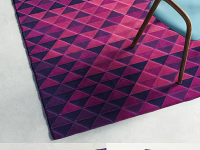 Vibrant Square Carpet With Purple And Pink Triangular Pattern In Living Room With Chair Legs 3d model