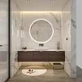 Modern Light Luxury Bathroom With Marble Double Vanity Glass Shower And Built In Wardrobe