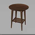 Wooden Round Side Table With Solid Wood Construction Four Legs And Lower Shelf Design 3d model