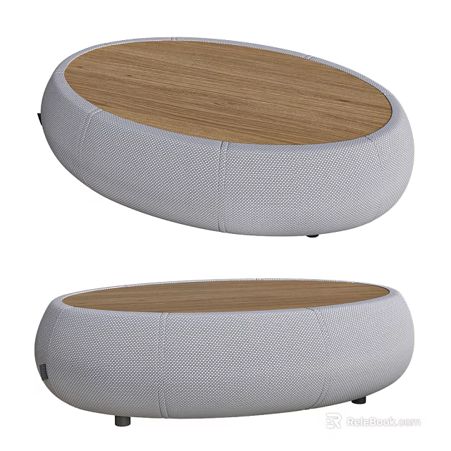 Stylish Round Stool With Wooden Seat And Gray Woven Design For Modern Home Decor 3d model 