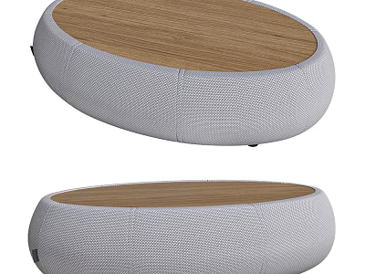 Stylish Round Stool With Wooden Seat And Gray Woven Design For Modern Home Decor 3d model