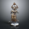 Bronze Man Statue With Intricate Headdress Holding Decorative Elements And Ornate Robes On Detailed Pedestal