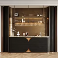 Luxury Modern Home Wine Cabinet With Marble Countertop Glass Shelves And Hanging Wine Glass Racks