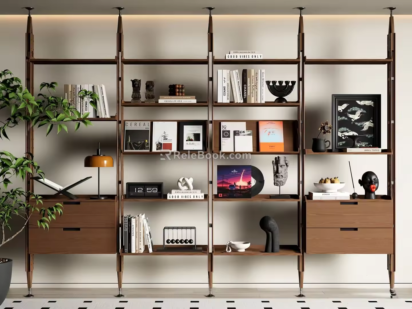 Middle Ancient Bookshelf Decorative Rack Bookcase Storage Rack Book Ornaments 3d model