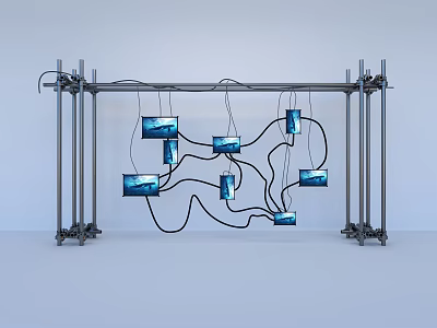 Decorative Ornament Set With Hanging Blue Square Pieces On Metal Frame 3d model