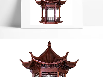 Traditional Chinese Wooden Pavilion Featuring Curved Eaves And Intricate Carvings 3d model