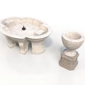 Stone Round Table With Central Hole And Tall Pedestal Planter For Outdoor Decoration