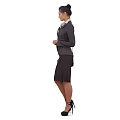 Business Woman In Gray Suit With White Blouse Skirt Holding Handbag And High Heels
