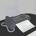 Efficient Office Appliance Fax Machine with Paper Output and Telephone Handset on Desk