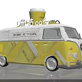 Vintage Van Style Mobile Coffee Truck With Yellow White Exterior And Service Awning