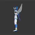 Fantasy Winged Blue And White Armored Character With Helmet Standing Arms Outstretched