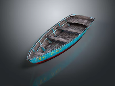 Classic Wooden Boat Design With Blue Hull Red Trim And Wooden Seats 3d model