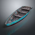 Classic Wooden Boat Design With Blue Hull Red Trim And Wooden Seats