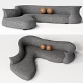 Modern Unique Abstract Shape Sofa Design With Curved Structure And Round Gray Cushions 3d model