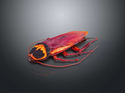 Reddish Brown Cockroach With Black And Yellow Patterned Head On Dark Background 3d model