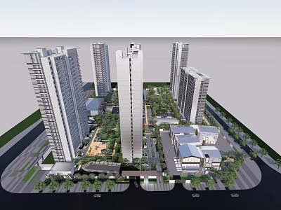 Modern High Rise Residential Landscape With Lush Green Spaces And Community Area 3d model