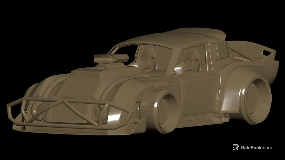 Beige Streamlined Concept Car With Racing Style Wide Body And Large Wheels 3d model 