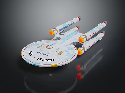 Detailed Spaceship Model With Disc Shaped Design NCC 1864 Blue White Paint And Engine Details 3d model