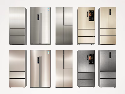 Different Styles Of Modern Stainless Steel Refrigerators With Multi Door Designs For Home Kitchens 3d model