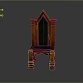 Antique Gothic Style Wooden Chair With Green Upholstered Back And Seat