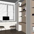 Modern Study Room Interior With Window Blinds Computer Desk Acrylic Chairs And Lighting Shelves 3d model
