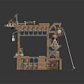 Rustic Wooden Market Stall With Circular RP Sign Shelves And Lantern Decor